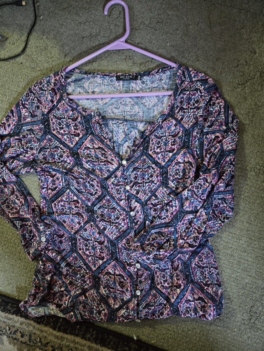 Max Studio Pink & Navy Printed Button-Front Women's Top